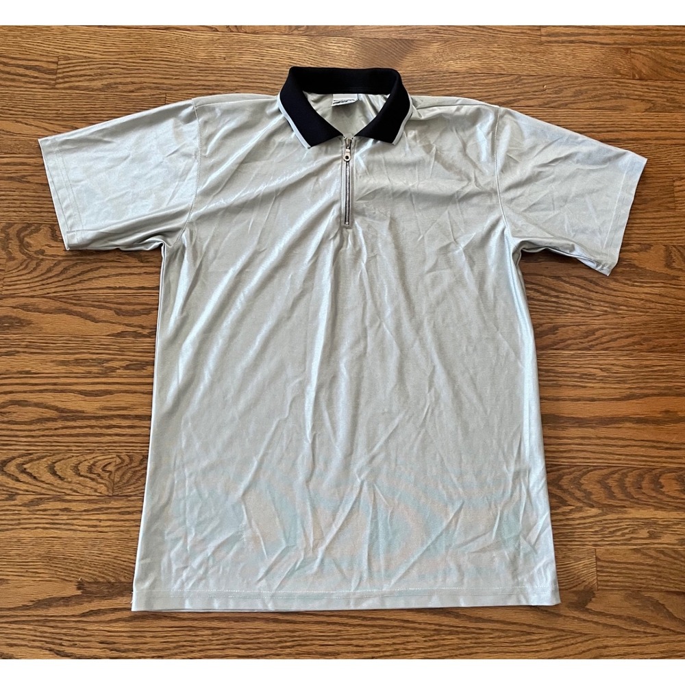 Vintage Y2K Street Culture Shiny Silver Quarter Zip Polo Shirt Mens Large